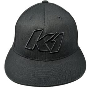 K1 Fitted Baseball Cap Black Size 7 1/4 Embroidered 6 Panel 210 Fitted